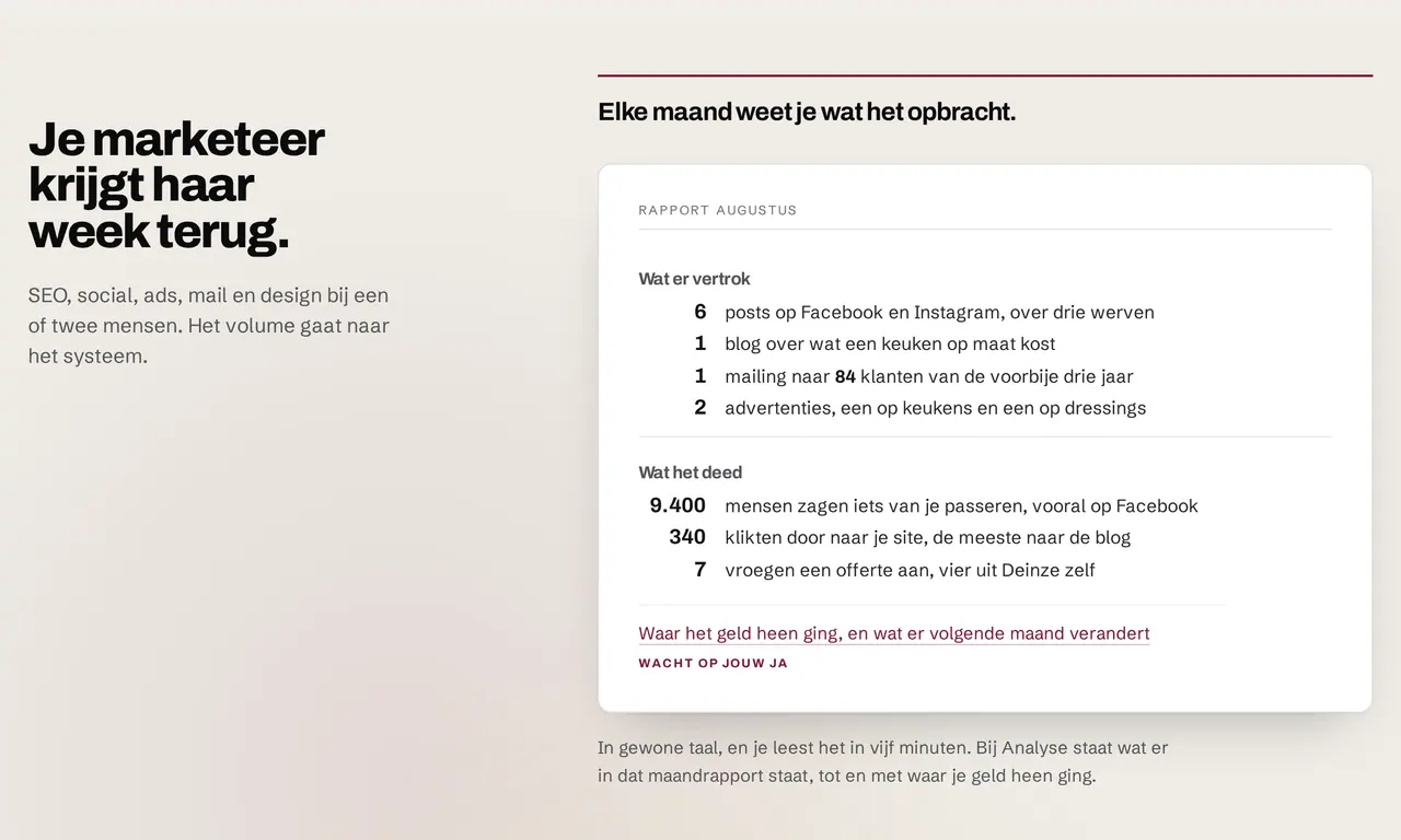 A plain-language monthly report as AMOSI makes it, with figures for an example client