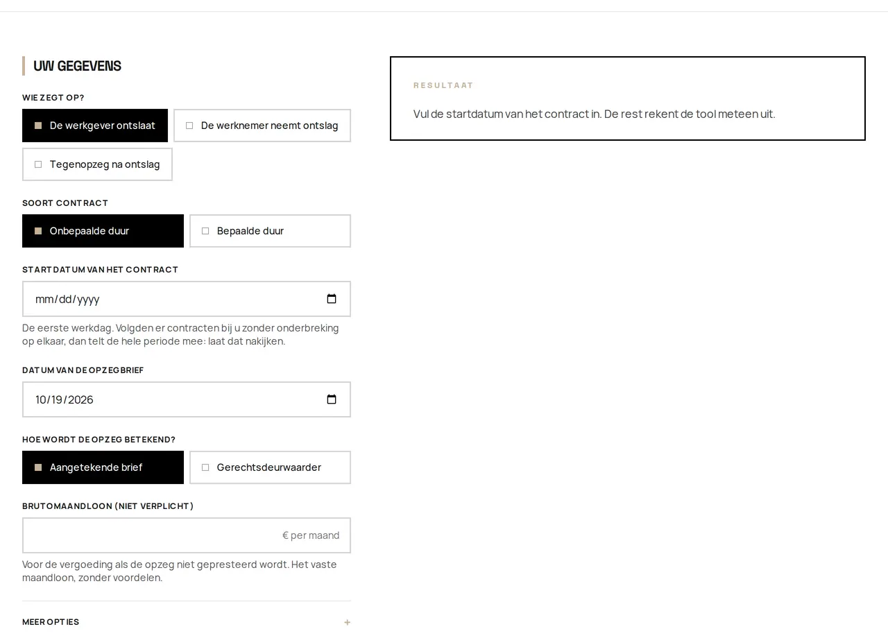 De rekentool voor de opzegtermijn op business-centrum.be, een site van VBS