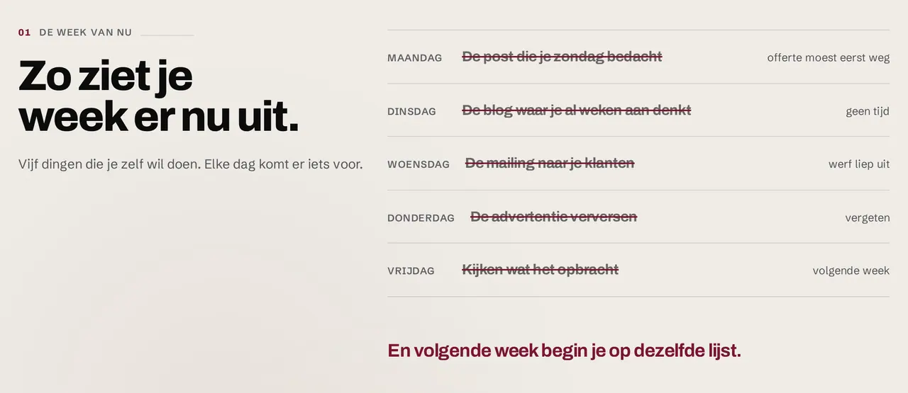 Een week marketing die nooit lukt, doorstreept: de post, de blog, de mailing, de advertentie