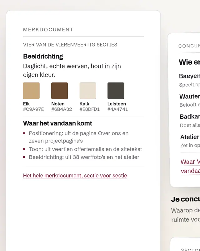Het merkdocument in AMOSI met beeldrichting en kleuren, voor een voorbeeldklant