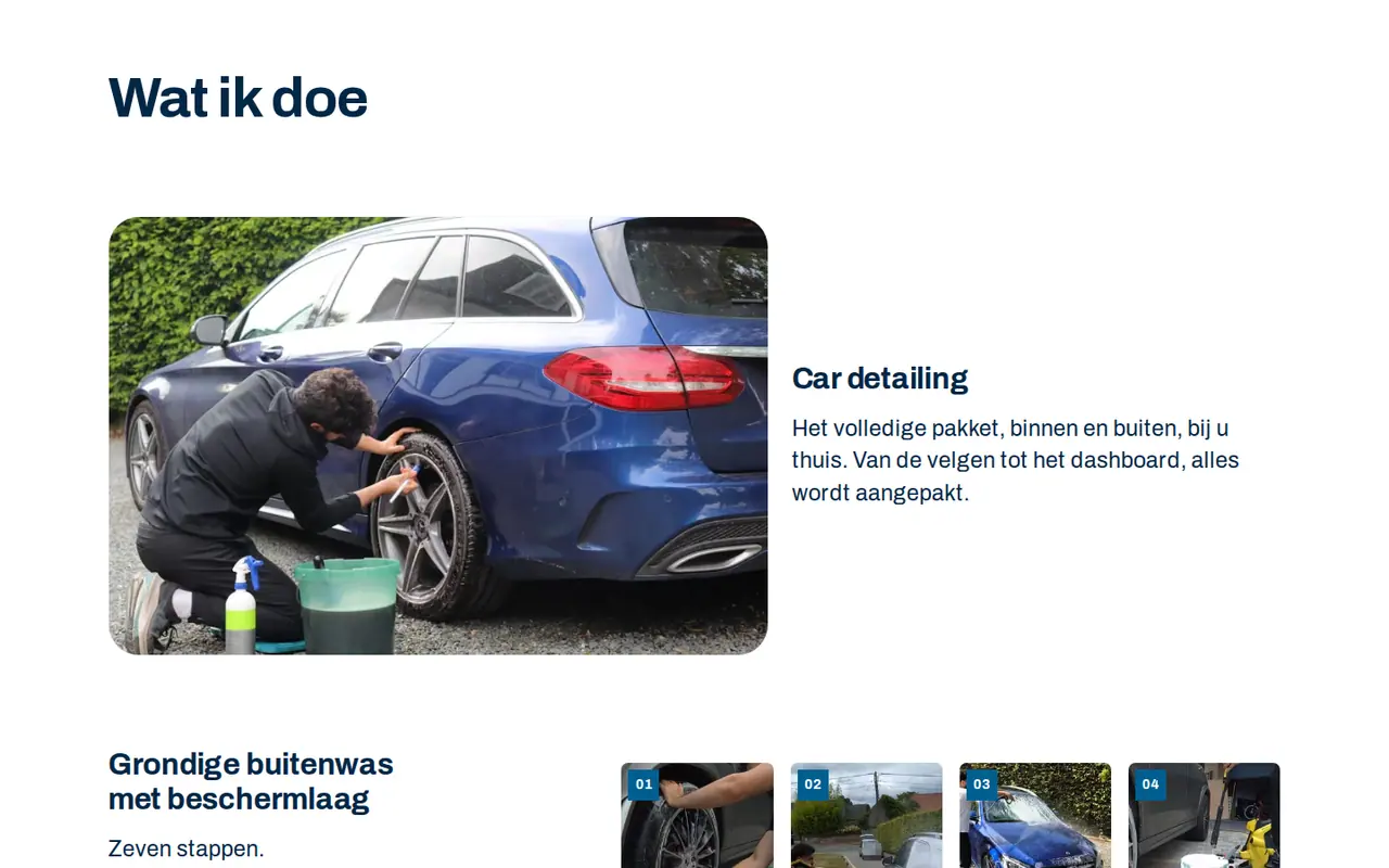 What I do: car detailing and the steps of the exterior wash on the Park & Wash site