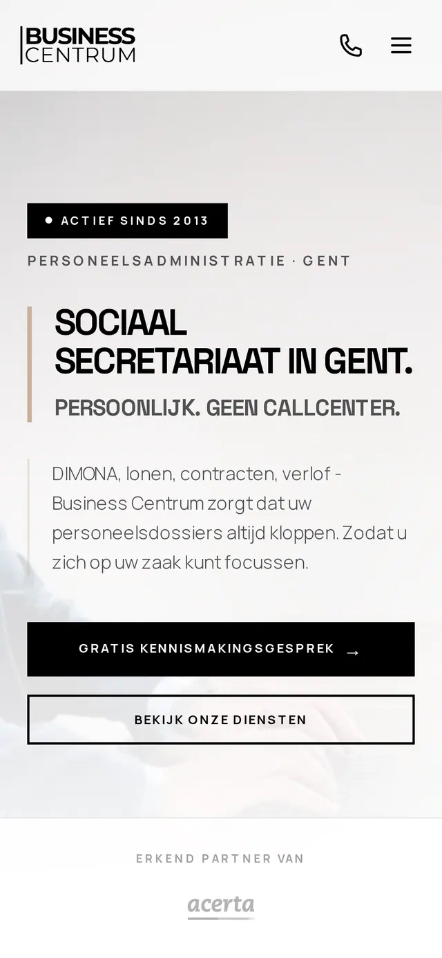 The site of Business Centrum on a phone