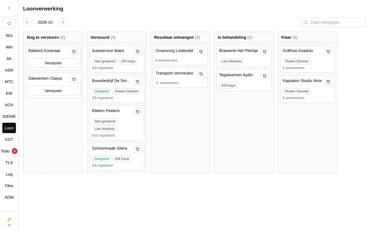 Monthly payroll as a board with columns, with demo data