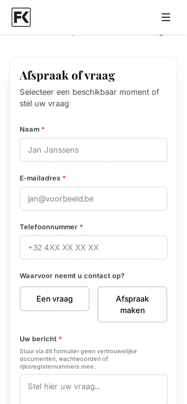 Hetzelfde formulier op een gsm