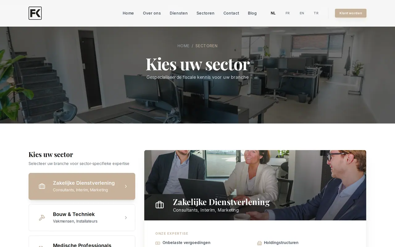 De sectorpagina van FK Boekhouding