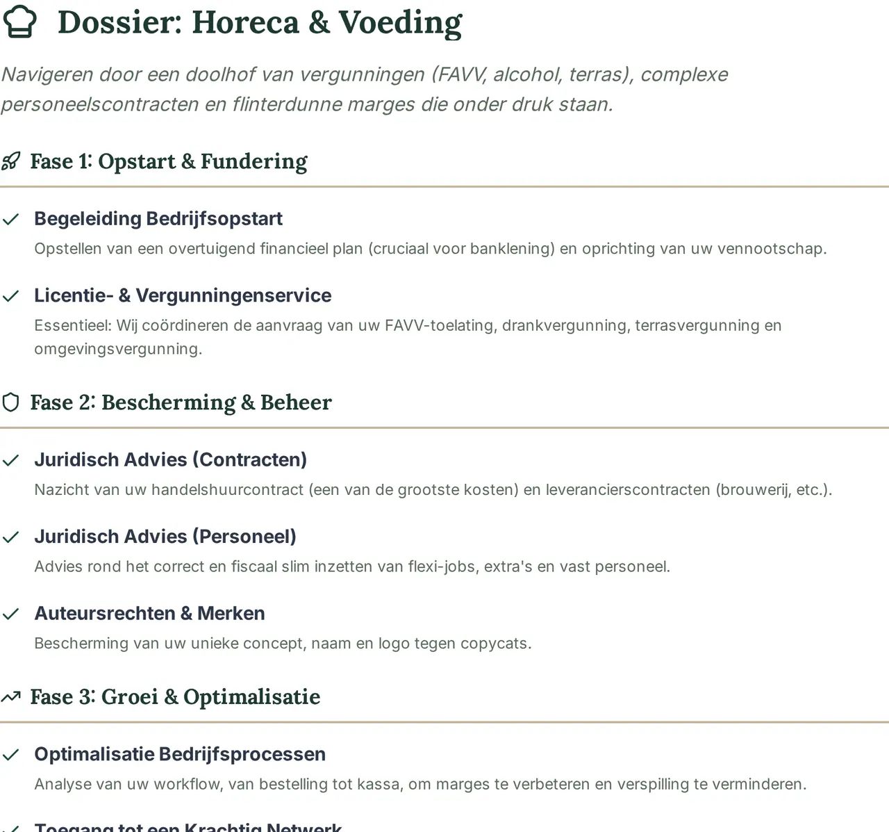 The dossier for the sector Hospitality & Food