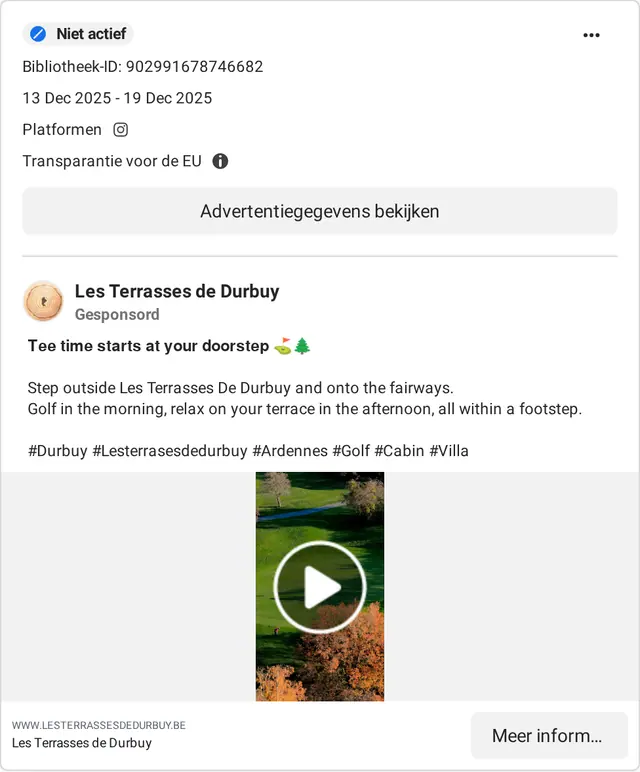Ad by Les Terrasses de Durbuy in the Meta ad library