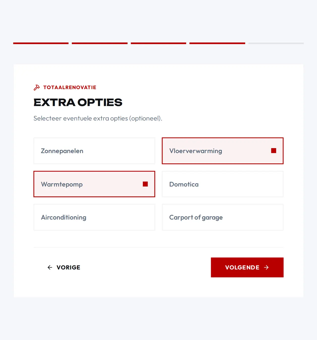 The SN Group cost calculator, step 4: Extra options