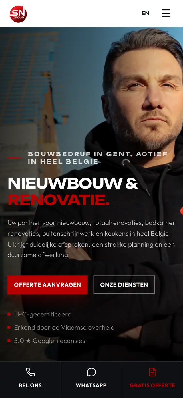 The site of SN Group on a phone