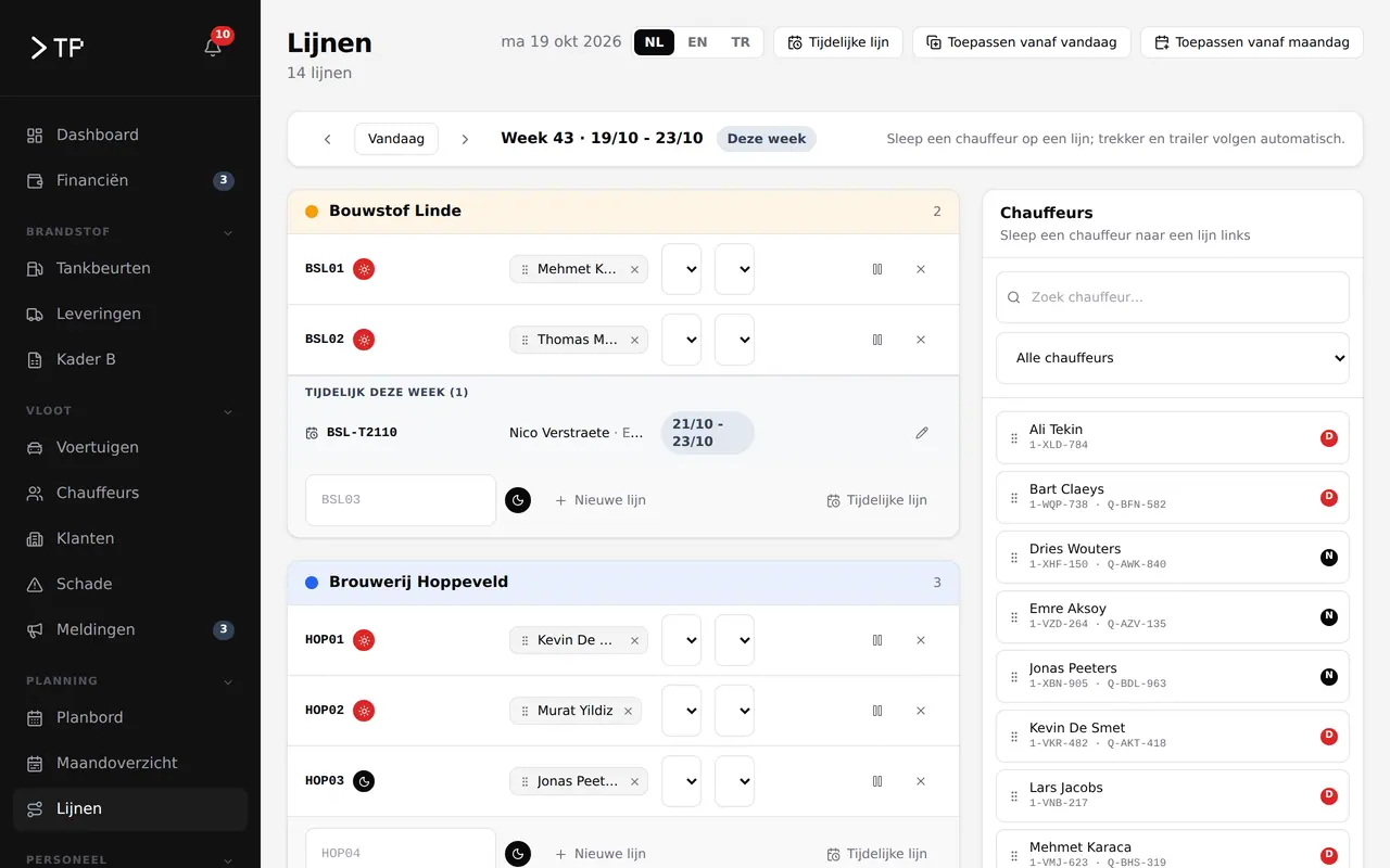 A haulier's routes in the platform, with demo data