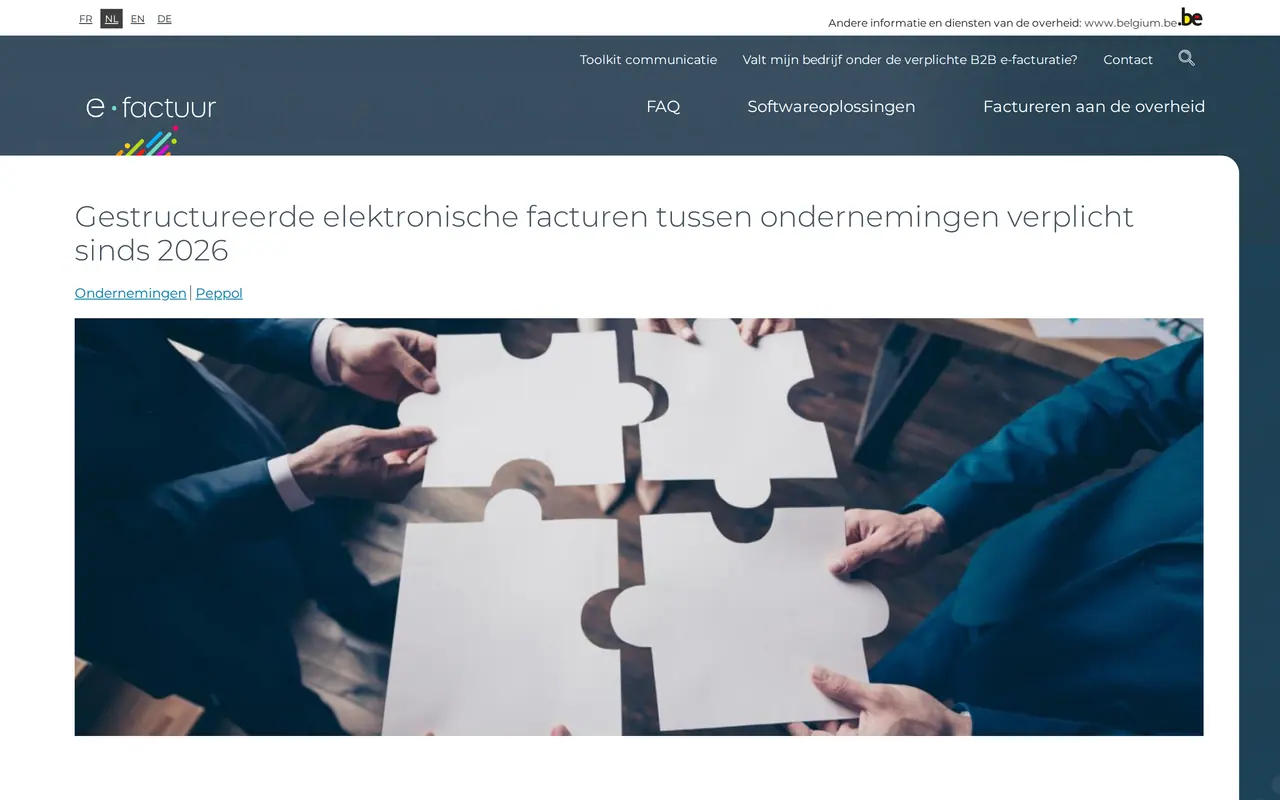 Hoeveel bedrijven zijn klaar voor Peppol: de pagina van de FOD Financiën over gestructureerde e-facturen tussen ondernemingen, verplicht sinds 2026