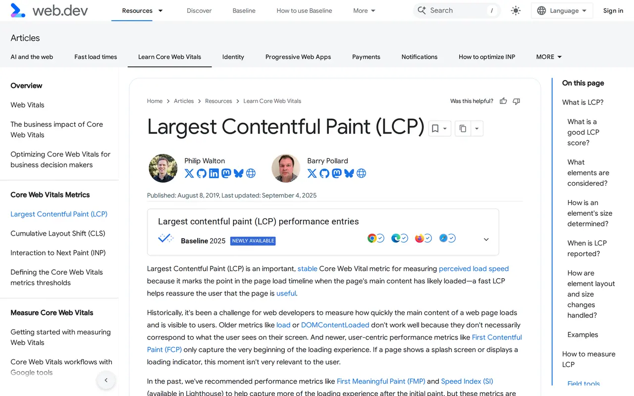 Page speed statistics: the web.dev article on Largest Contentful Paint, the Core Web Vital this study measures