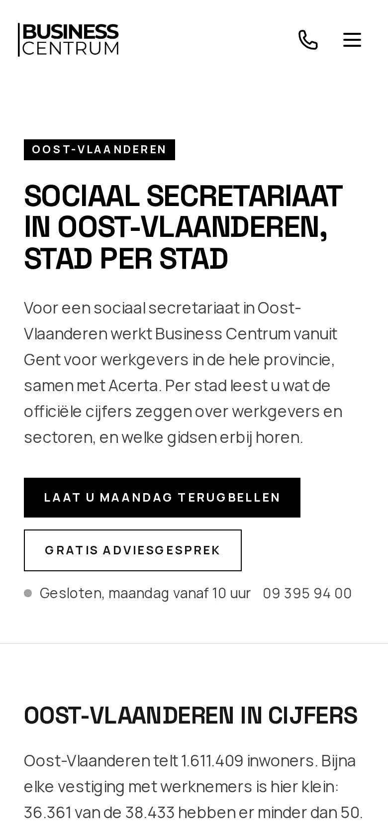 SEO voor een regio, op een gsm: de pagina Sociaal secretariaat in Oost-Vlaanderen die VBS bouwde voor Business Centrum