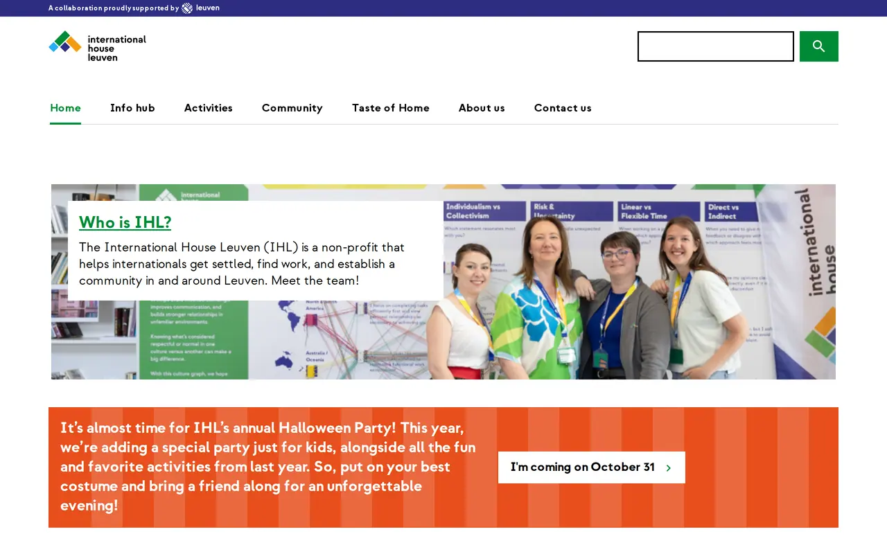 Starter grant in Leuven: the homepage of International House Leuven, which helps internationals settle and find work in Leuven