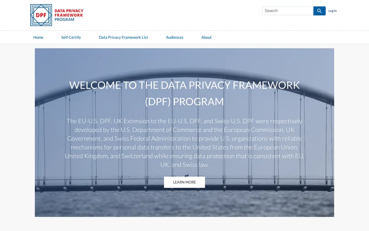 GDPR for US companies: the home page of the Data Privacy Framework program run by the US Department of Commerce
