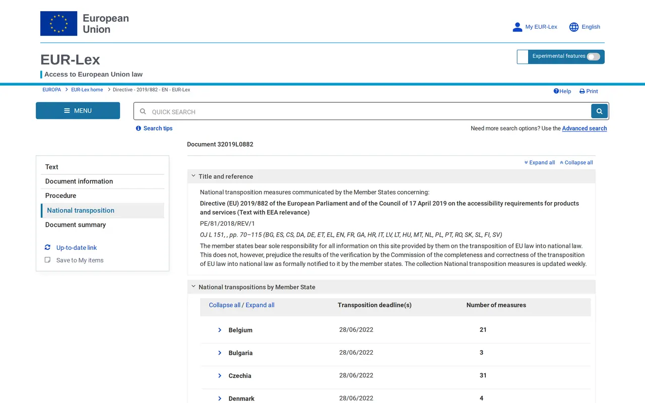 German Accessibility Act: the EUR-Lex list of national laws that transpose the European Accessibility Act, country by country