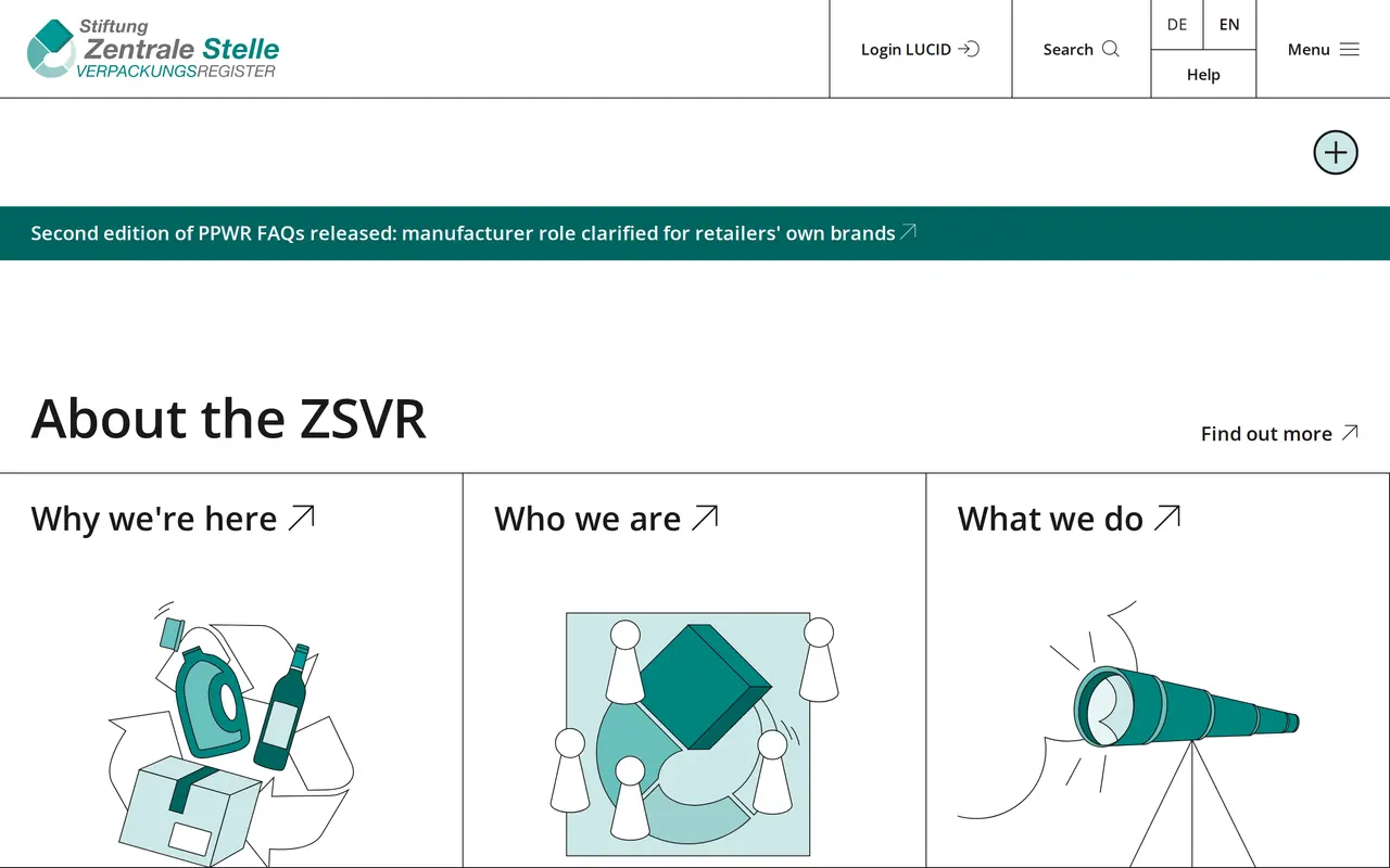 Online selling in Germany: the English site of the German packaging register, where foreign shops register in LUCID before their first parcel