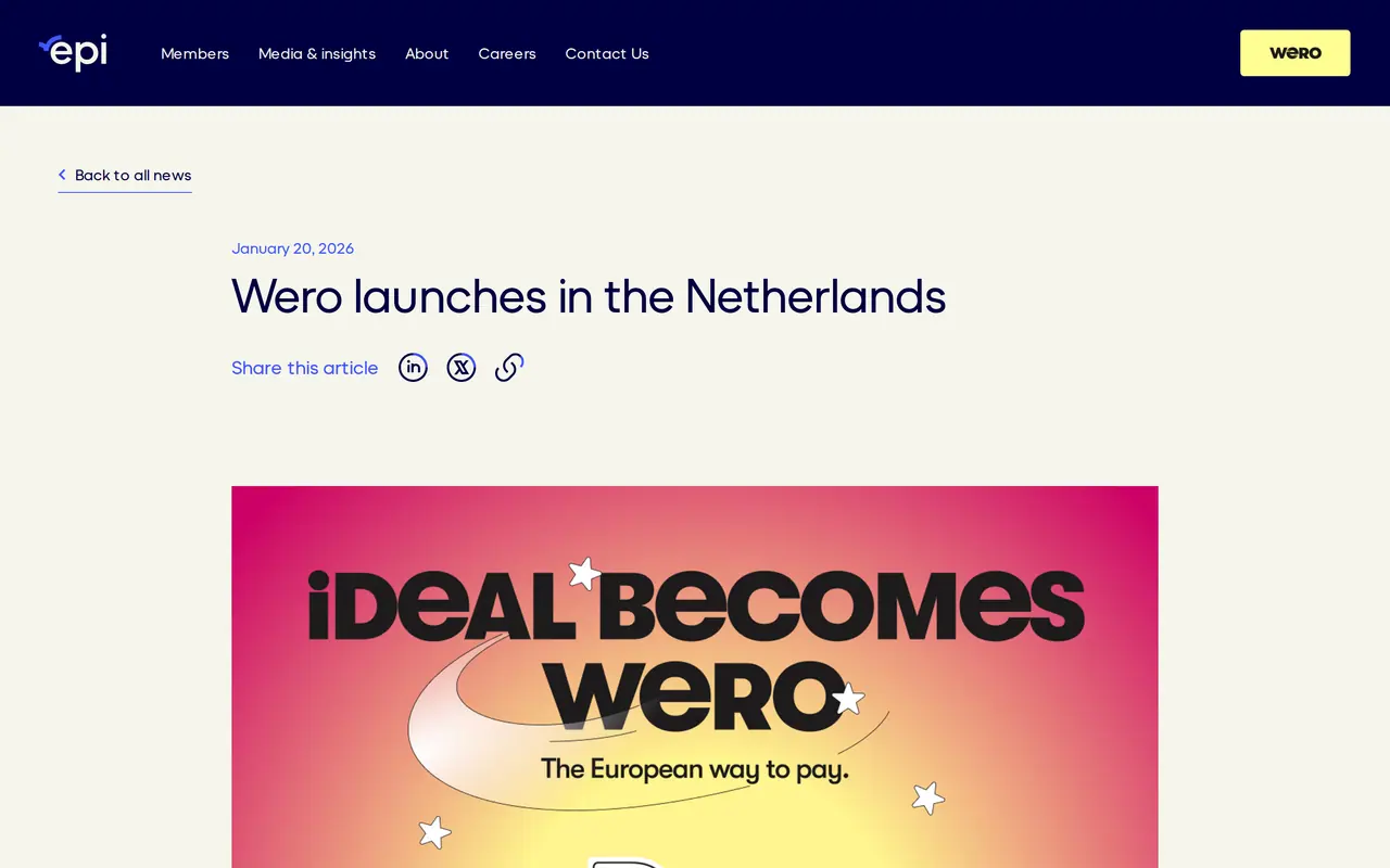 iDEAL payment in the Netherlands: the EPI announcement of 20 January 2026 that Wero launches in the Netherlands and iDEAL becomes Wero