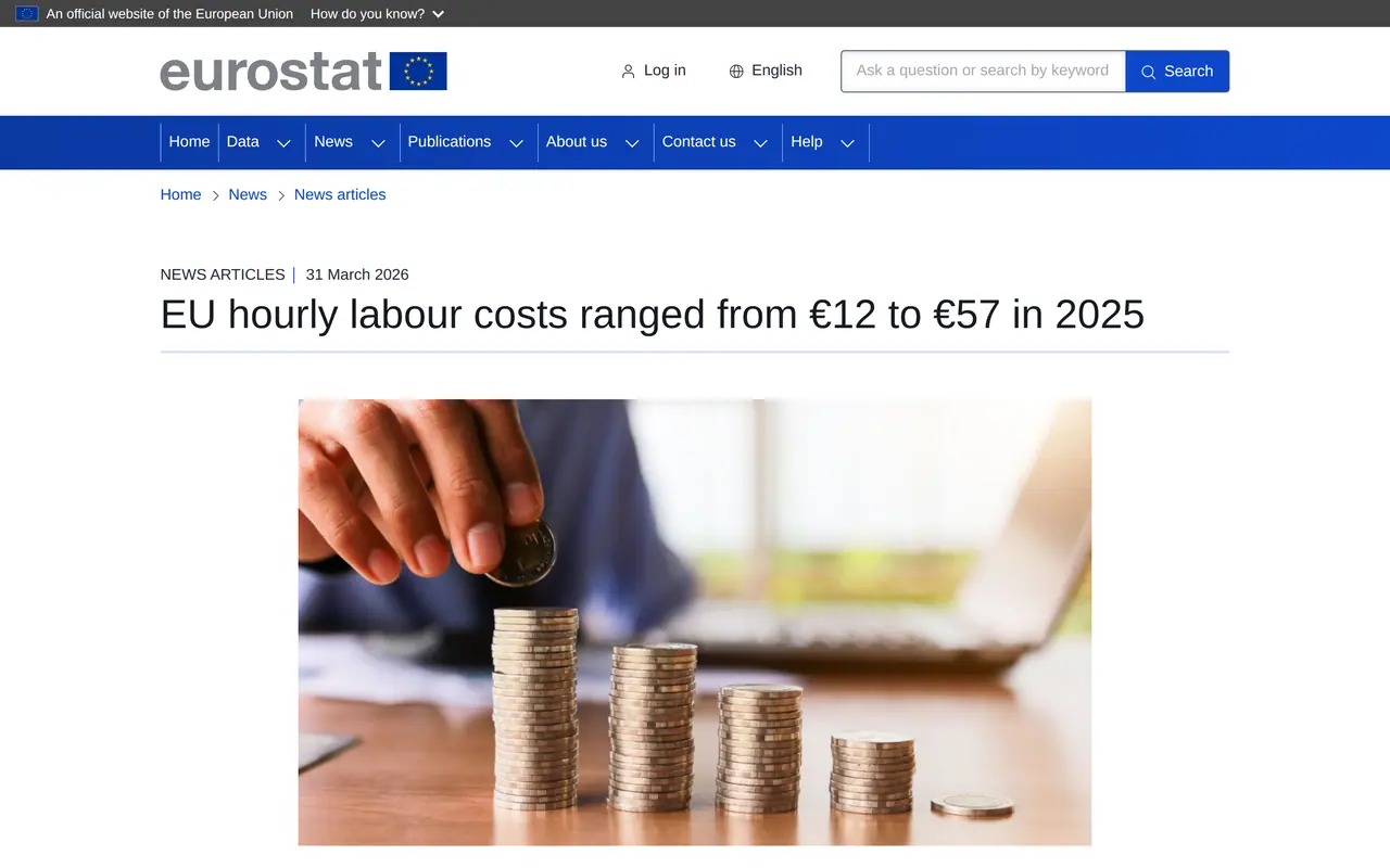 Freelance developer rates next to labour costs: the Eurostat news item on hourly labour costs in the EU in 2025, from 12 to 57 euros