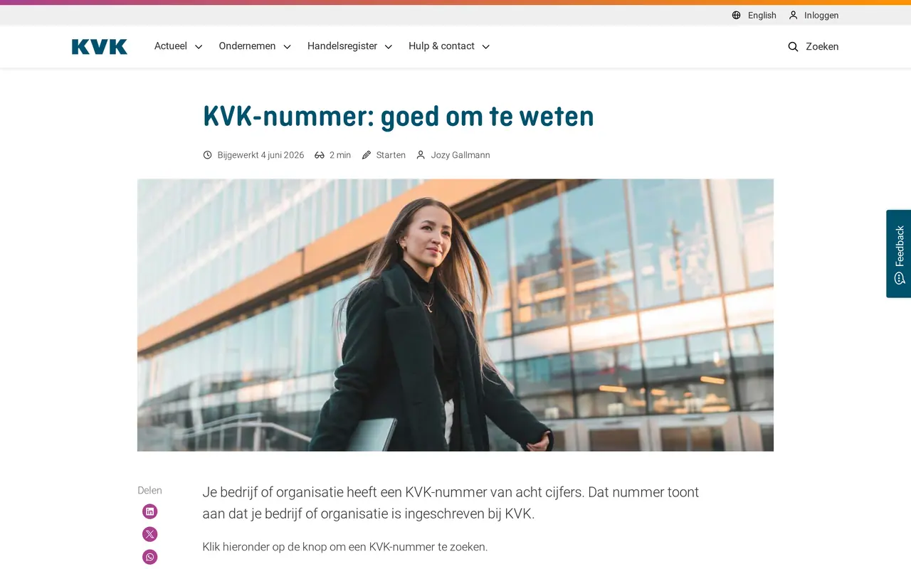 KvK-nummer op je website verplicht: de pagina van KVK over het KVK-nummer van acht cijfers dat aantoont dat je bedrijf is ingeschreven