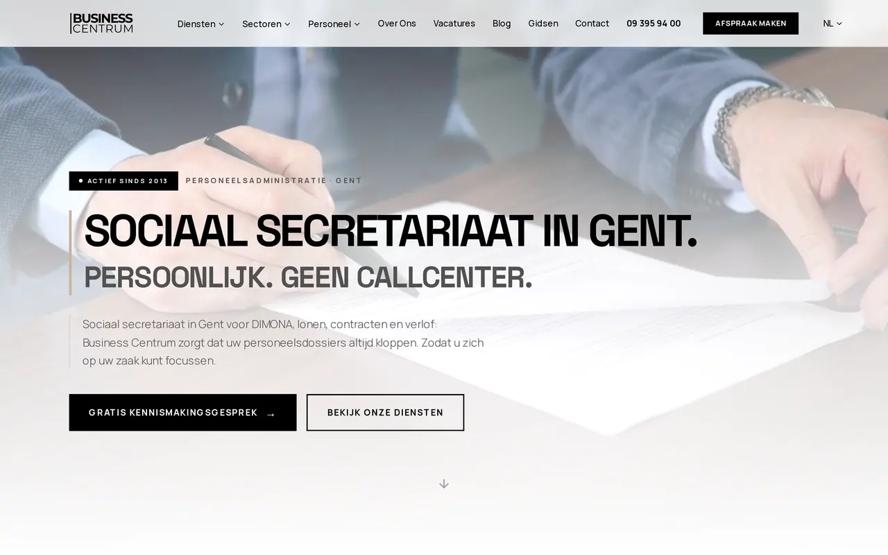 SEO in Brussel: de Nederlandstalige homepage van business-centrum.be, een van de vier talen die VBS bouwde en optimaliseerde