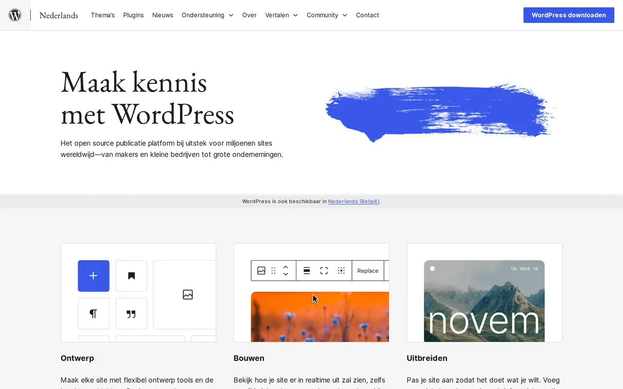 Hoeveel kost een WordPress website: de Nederlandstalige startpagina van WordPress, het opensourceplatform om websites te maken