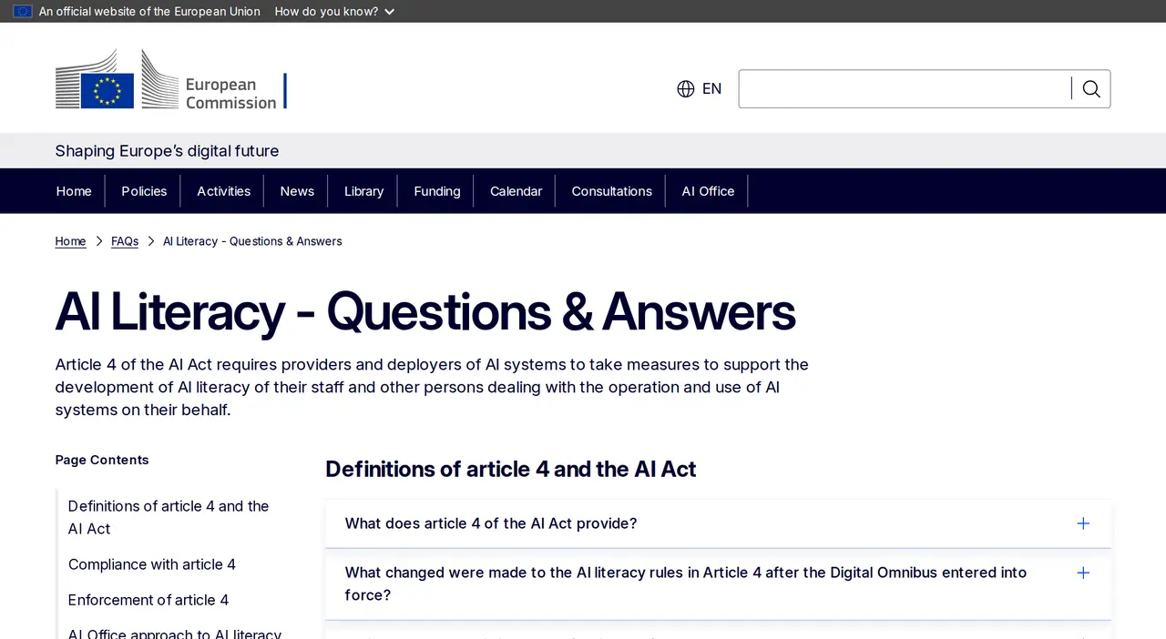 AI literacy requirements: the European Commission's questions and answers on Article 4 of the AI Act
