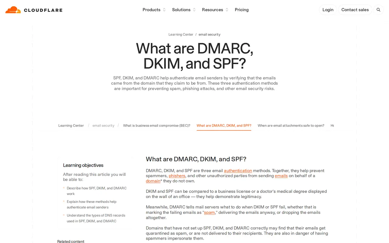 SPF, DKIM and DMARC explained: Cloudflare's learning page on the three records that authenticate email from a domain