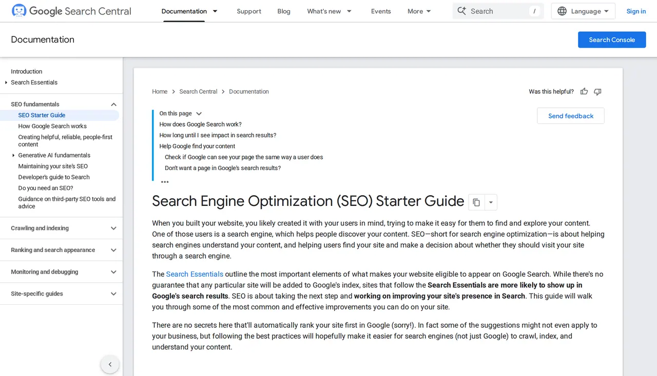 How to improve SEO: Google Search Central's SEO Starter Guide, which explains how Google finds and shows pages