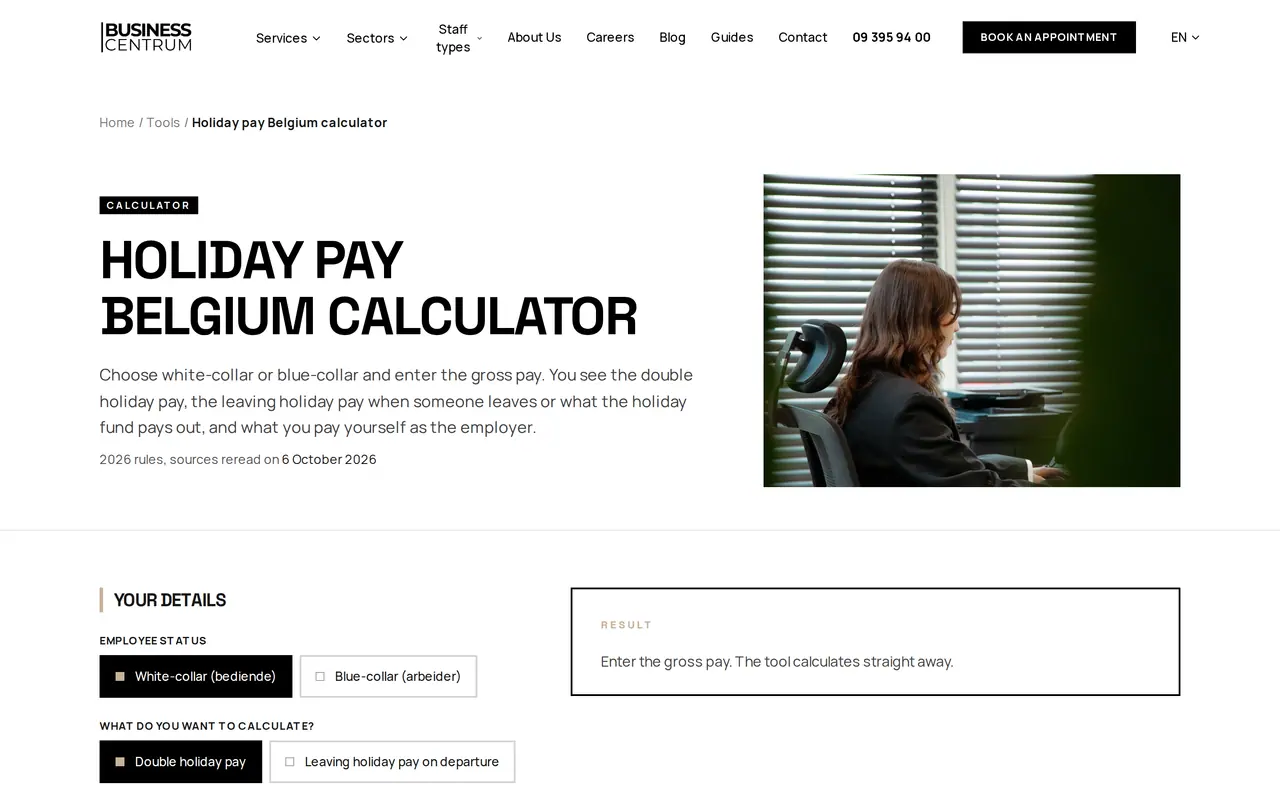 The English holiday pay calculator on the Business Centrum site