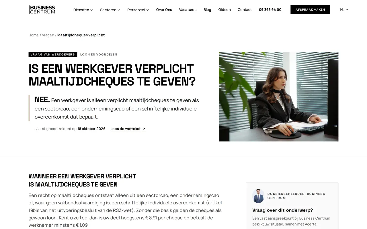 Een vraagpagina van Business Centrum: eerst het antwoord, dan de uitleg