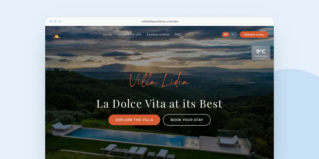 The English home page of the Villa Lidia site