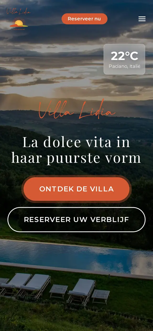 De Nederlandse versie van de site van Villa Lidia op een gsm