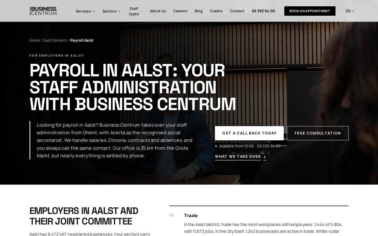What is duplicate content, and how to avoid it: the Aalst page on business-centrum.be, a town page with its own local content