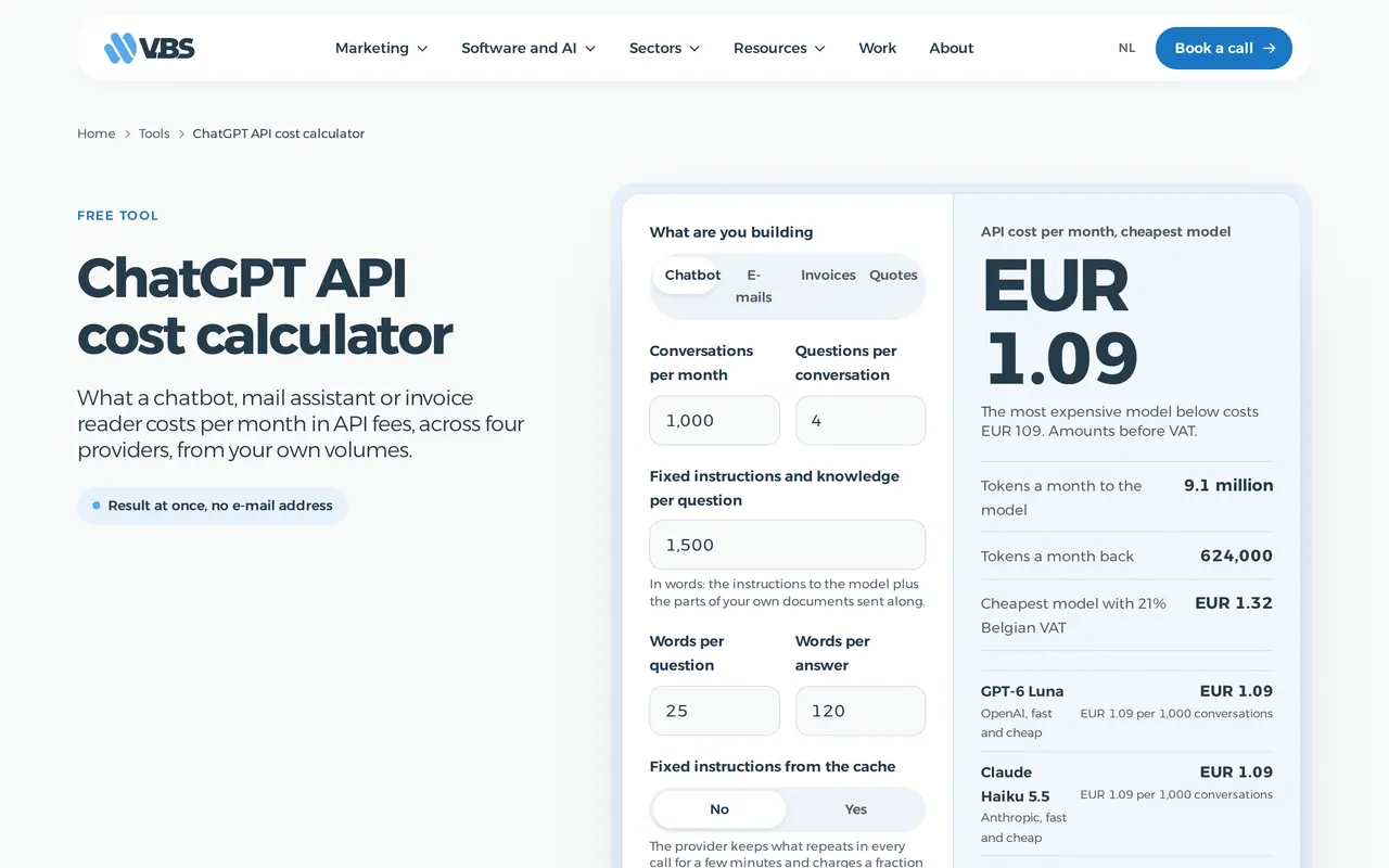 What is an LLM in practice: our AI cost calculator, comparing what language models cost per month for a chatbot, email or quote assistant
