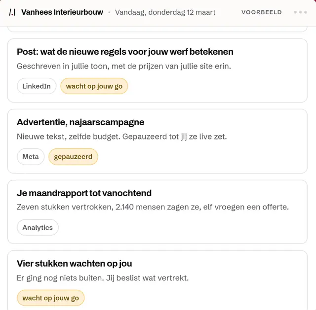 Het ochtendoverzicht van AMOSI voor een voorbeeldklant