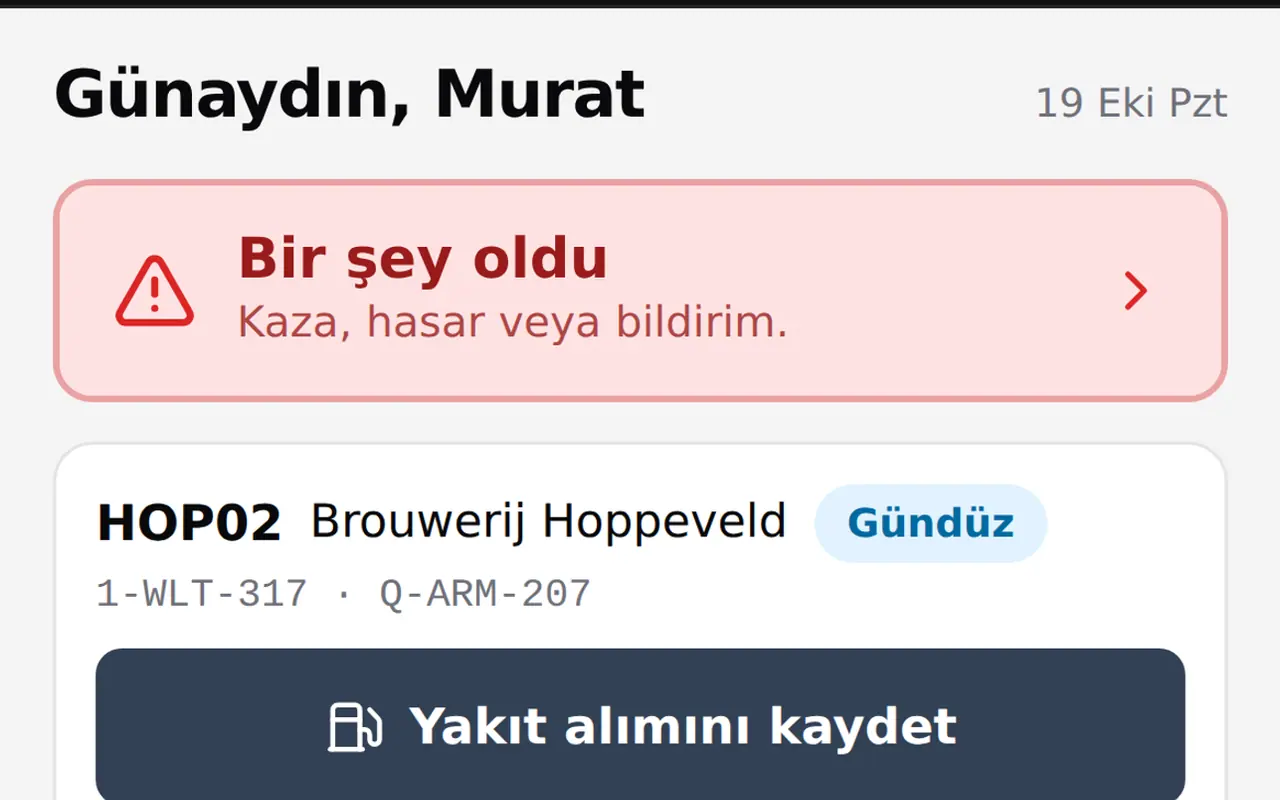 The driver app in Turkish, with today's route