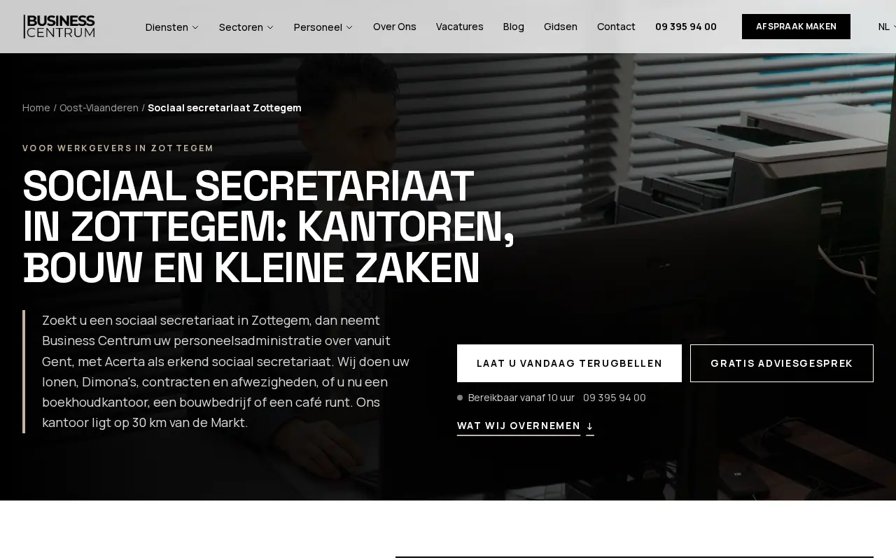 Wat is duplicate content, en hoe je het vermijdt: de pagina voor Zottegem op business-centrum.be, een van dertien stadspagina's met eigen inhoud