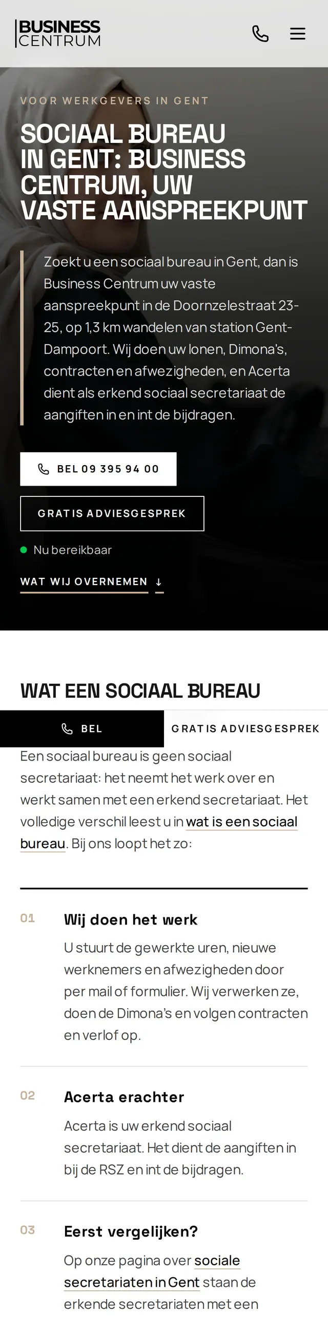 De Gentse pagina van Business Centrum op een gsm