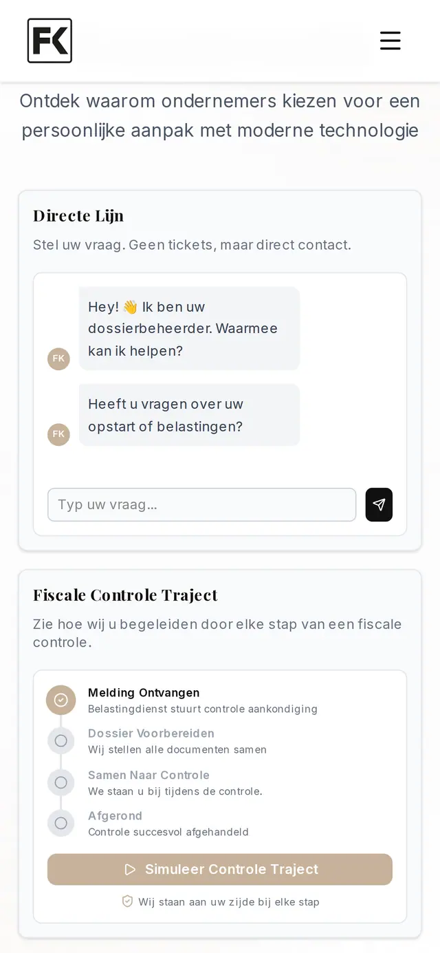 Het afsprakenformulier van FK Boekhouding op een gsm