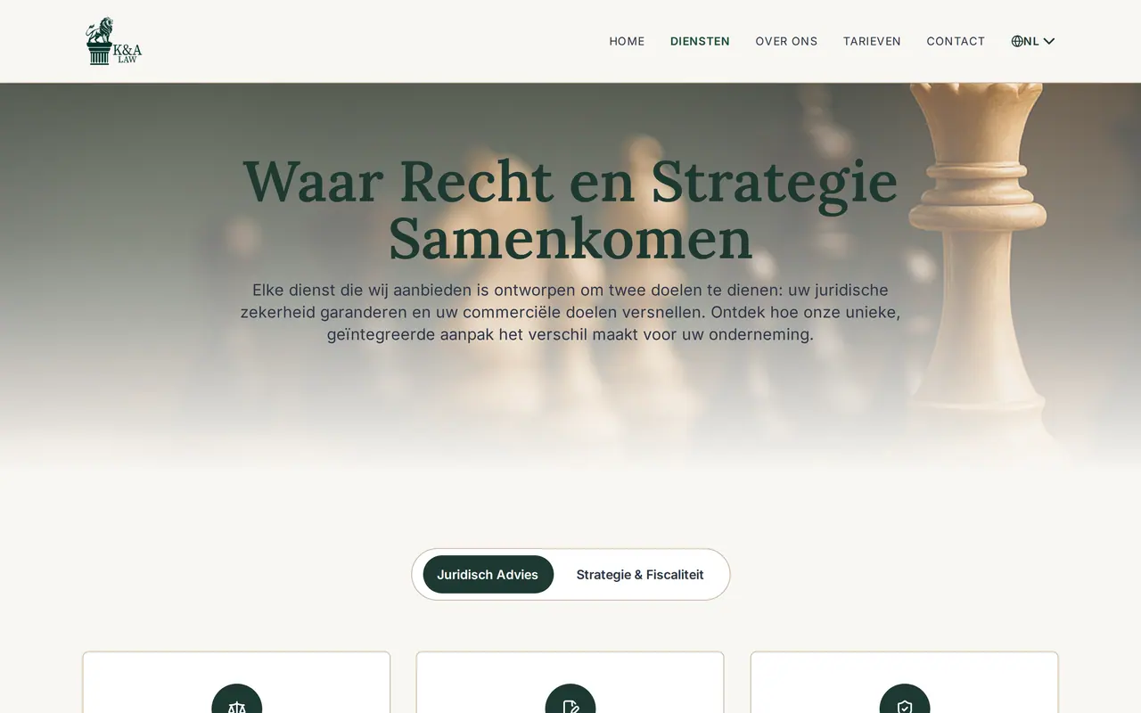 The K&A Law services page, designed around their own imagery