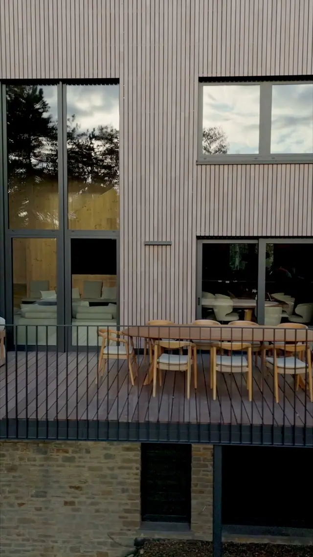 The wooden front and terrace of Les Terrasses de Durbuy