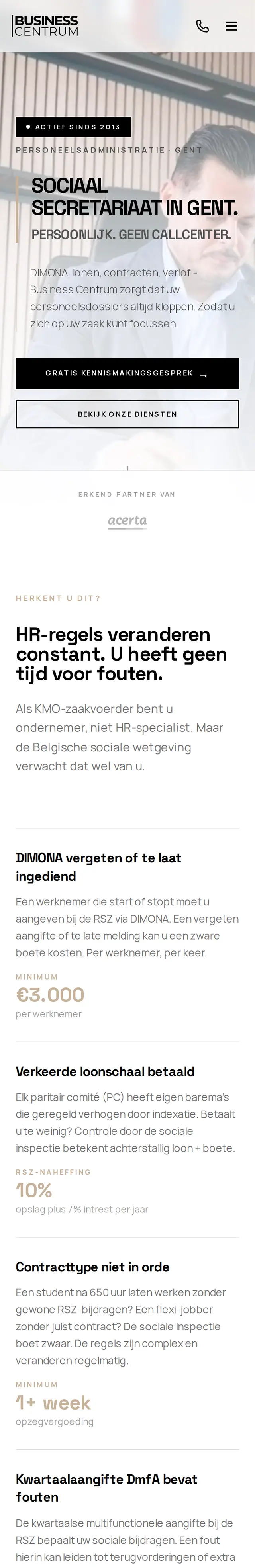 The same page on a phone: business-centrum.be