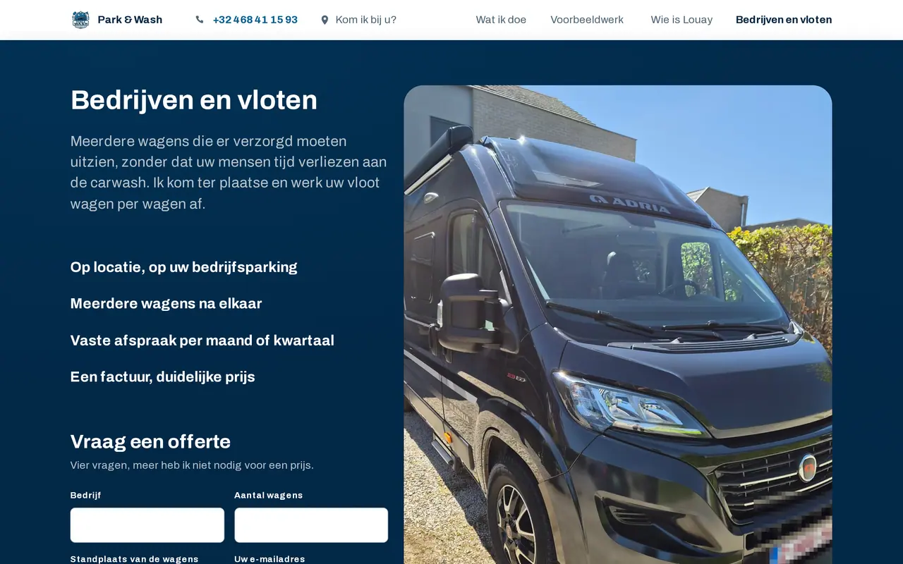 The fleet form of Park & Wash: every request is counted, after the visitor's consent