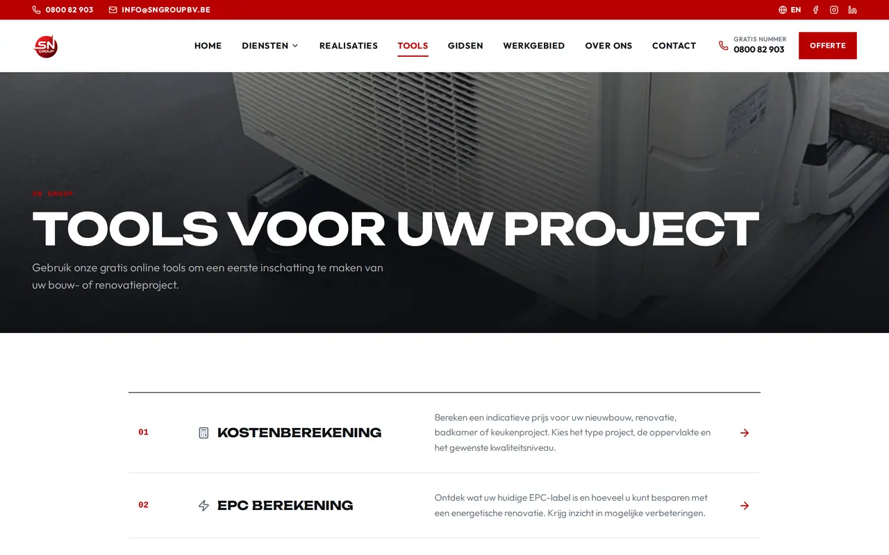 The SN Group tools page with the calculators and checks