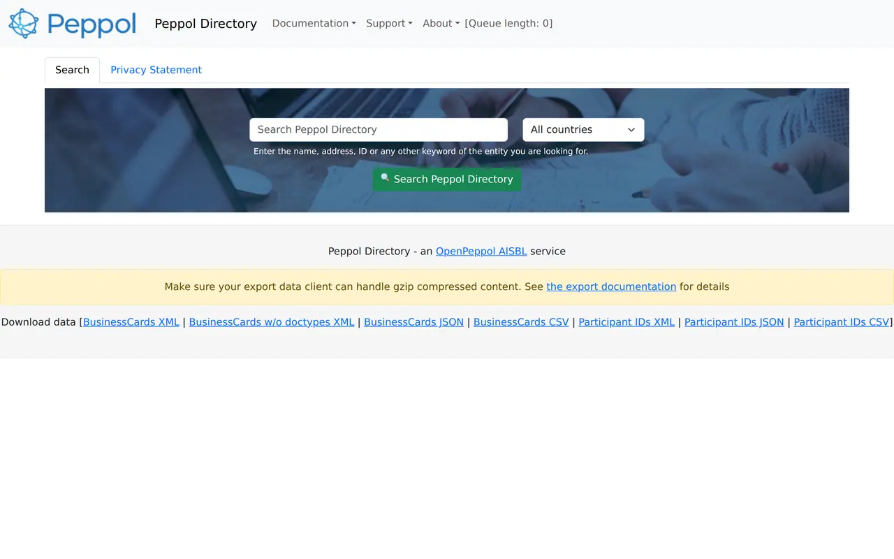 Which software for Peppol: the Peppol Directory, where you look up which companies can receive e-invoices and in which formats