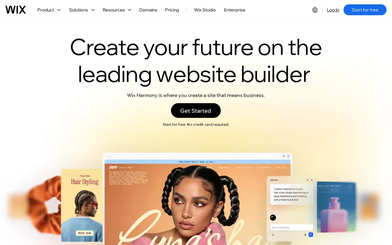 The Wix homepage, "Create your future on the leading website builder", on 22 October 2026