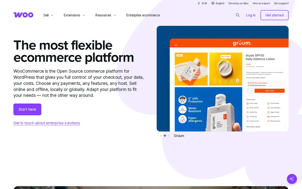 Shopify or WooCommerce: the WooCommerce home page, the open source store that runs on WordPress