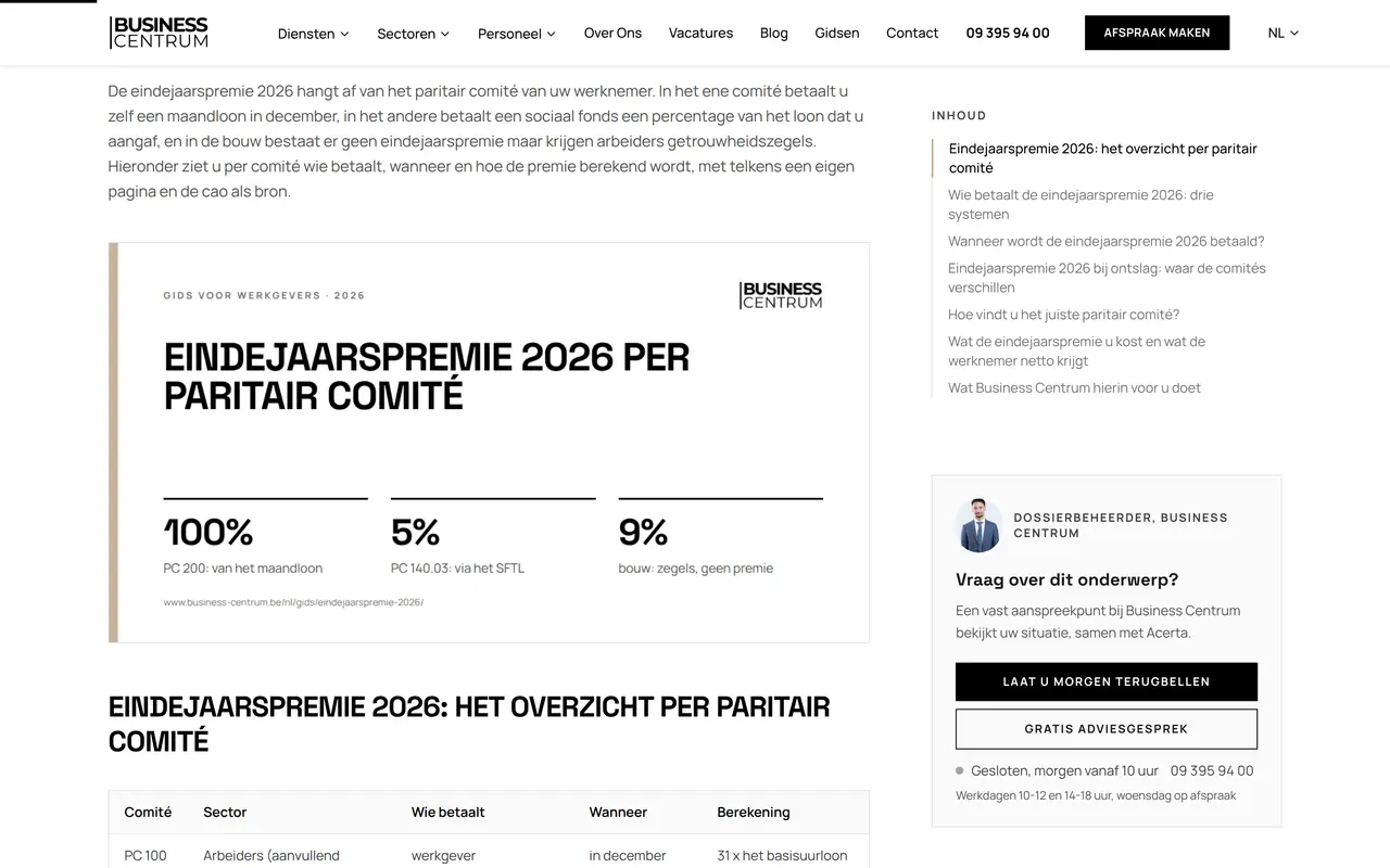 De gids over de eindejaarspremie 2026 per paritair comité op business-centrum.be