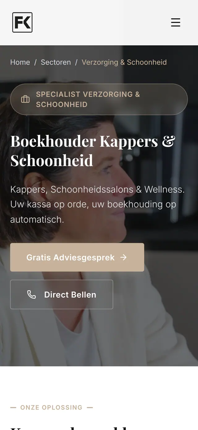 De sectorpagina voor beauty op fkboekhouding.be, op een gsm